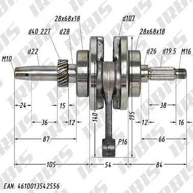 Вал коленчатый в сборе 4Т 163FML,167FMM (CGB200-250) р16mm